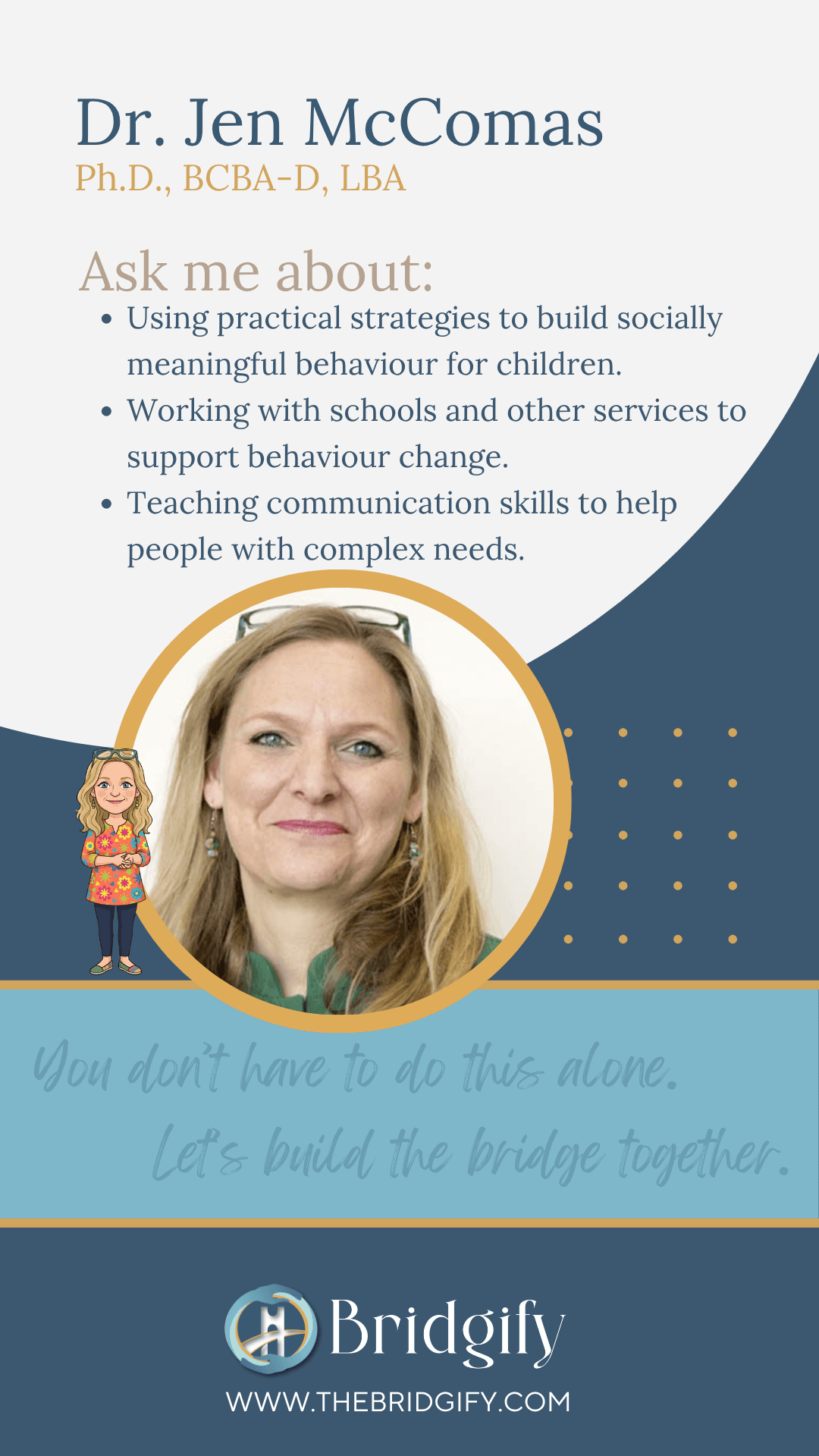 Dr. Jen McComas, Ph.D., BCBA-D, LBA — Researcher & Practitioner. Practical strategies for meaningful behavior change, school collaboration, and communication support.